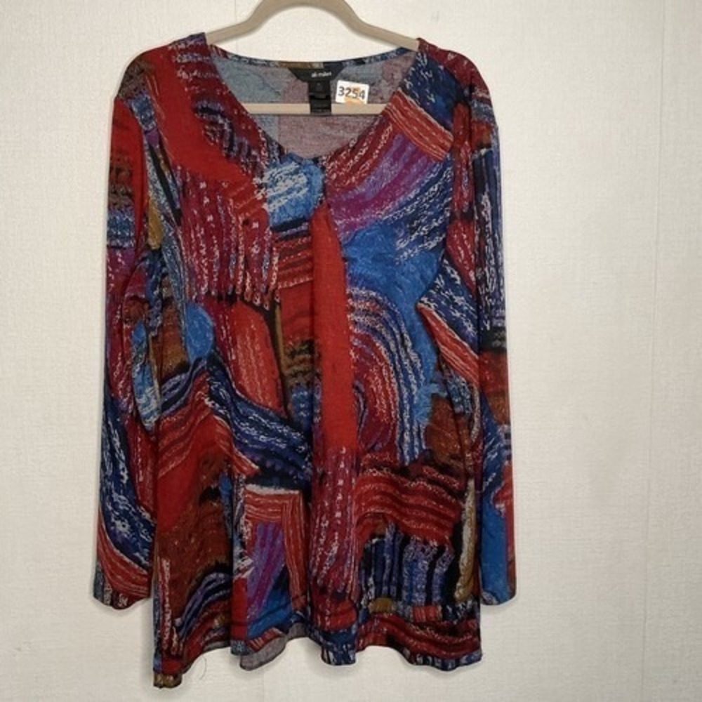 Ali Miles Art To Wear Colorful V-Neck Tunic Blouse Top‎ Women XL China